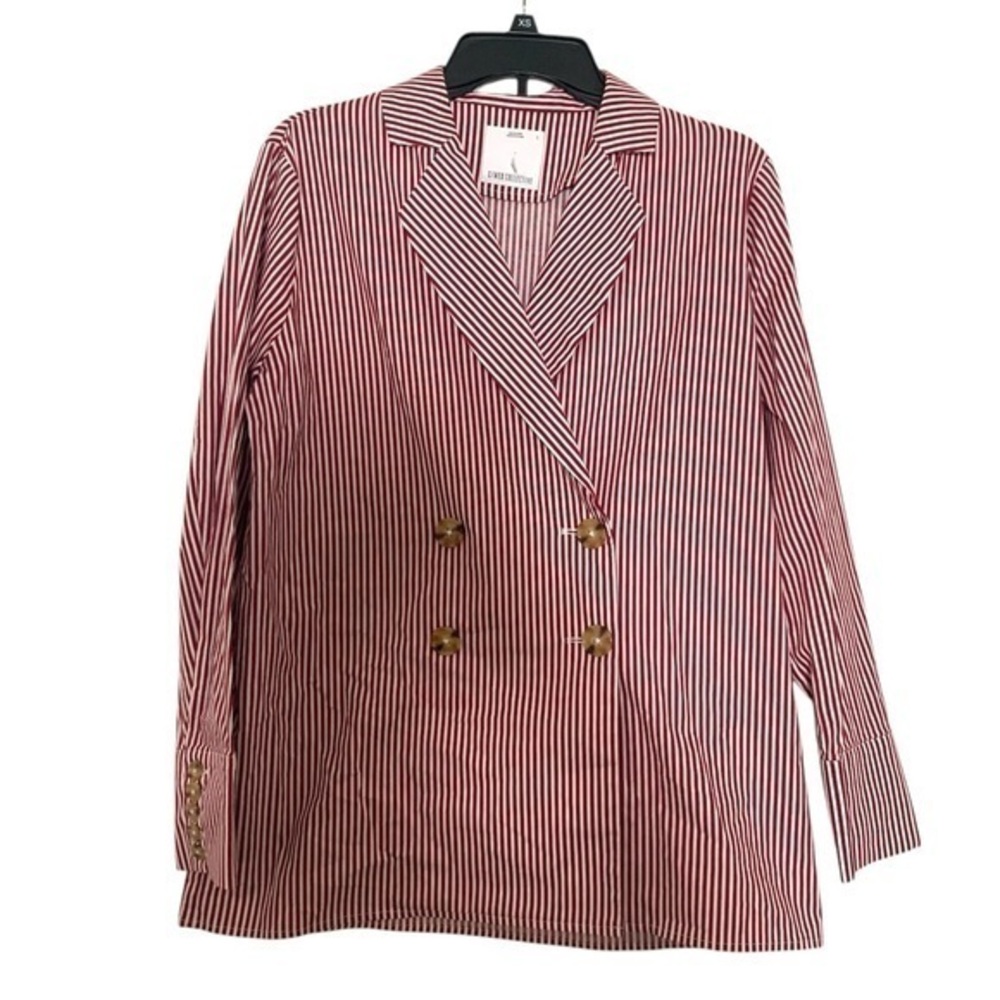 New C/ MEO Collective Striped Blazer Jacket Double Breasted White Red Small